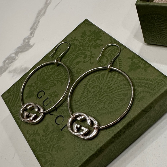Gucci Silver .925 GG Logo Hoop Earrings - Picture 6 of 9